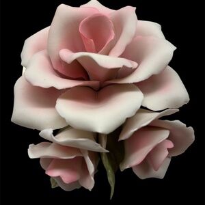 Vintage Golden Crown Napoleon Capodimonte Porcelain Pink Rose Figurine